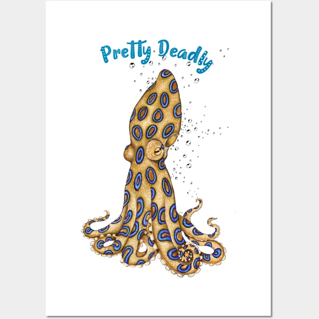 Pretty Deadly Blue Ring Octopus Art Blue Text Wall Art by Seven Sirens Studios